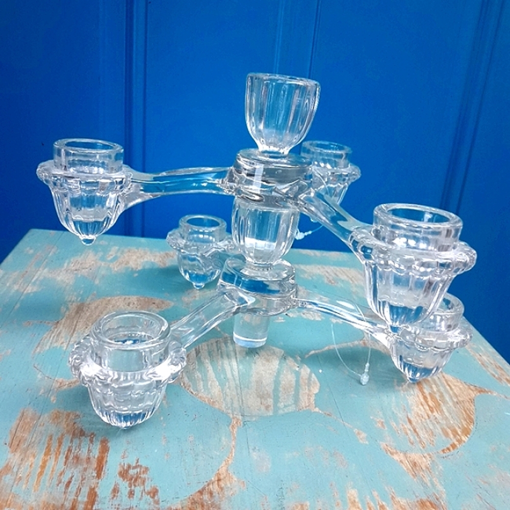 Candle Holder Set Vintage Crystal Glass Candleabra Gift Stackable Pair Cambridge